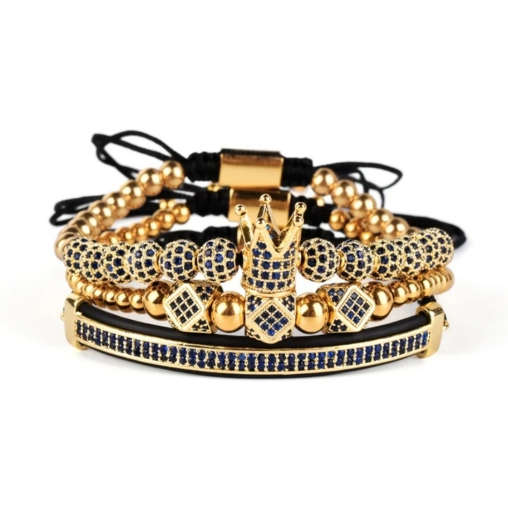 XonyX-V-Jewelry Men Luxury Gold Crown Bracelet/Bangles set